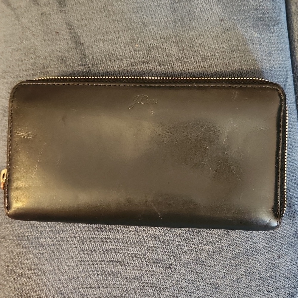 J. Crew Black Leather Continental Multipockets Wallet